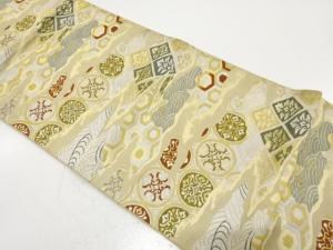 アンティーク　霞に草花・波模様織り出し袋帯（材料）